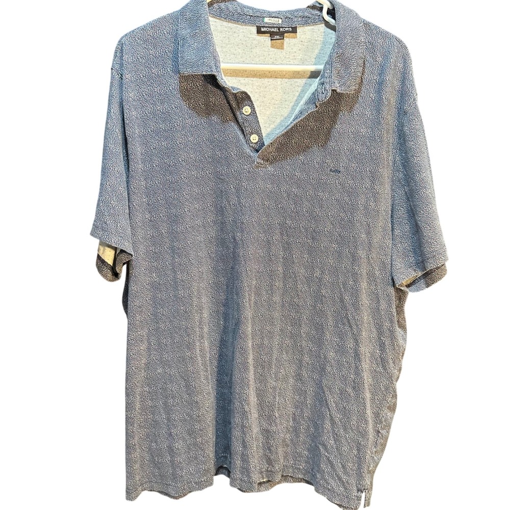 Michael Kors Men's XXL Blue Dotted Print Short Sleeve Polo Shirt